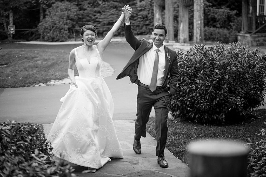 Black and White Joyful Wedding Recessional Documentary Filmmaker Cashiers
