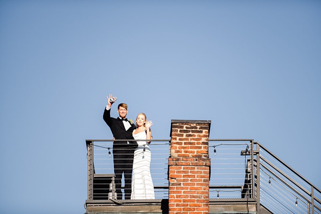 Rooftop Wedding Reception Entrance Toast Asheville Skyline Wedding Videographer