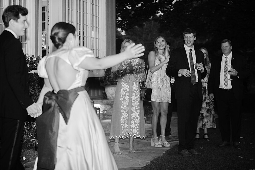 Black and White Candid Wedding Photography Greystone Inn Reception Cocktail Hour Asheville Wedding Cinema