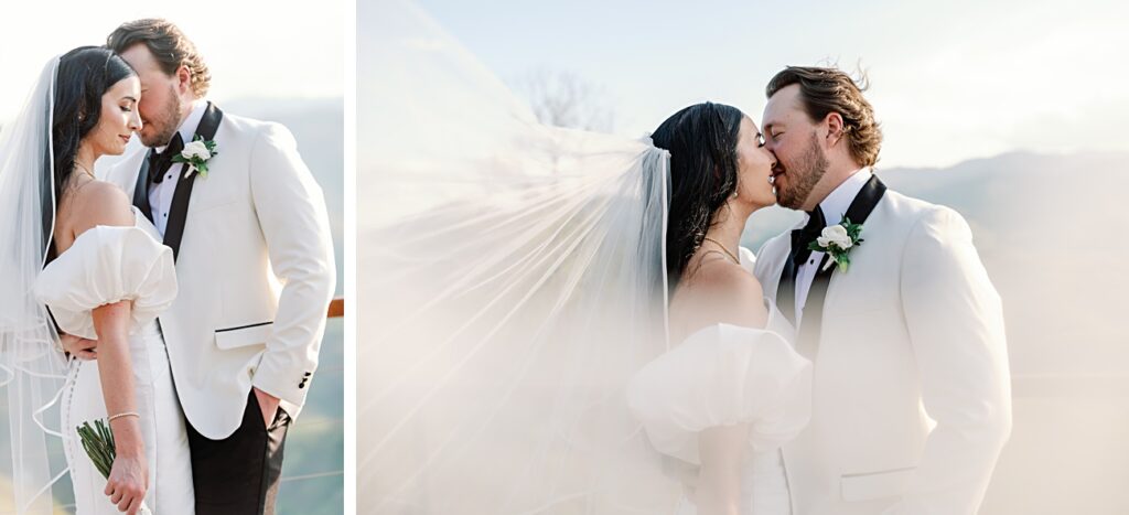 sunset portraits with mountains as backdrop, luxury wedding videography